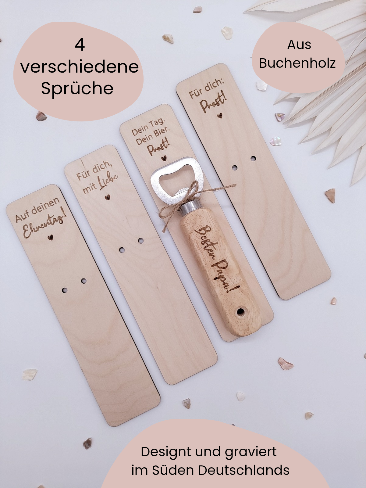 Flaschenöffner aus Buchenholz mit Gravur Bester Papa – Geschenk zum Vatertag oder Papa Geburtstag mit optionalem gravierten Holzhalter – personalisiertes Biergeschenk plastikfrei
