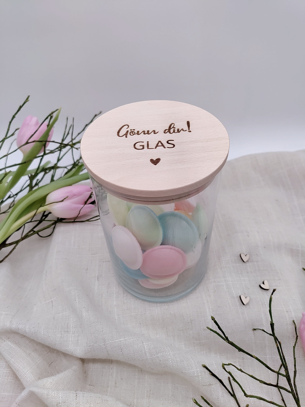 Vorratsglas mit Buchenholzdeckel personalisiert Geschenk nachhaltig plastikfrei