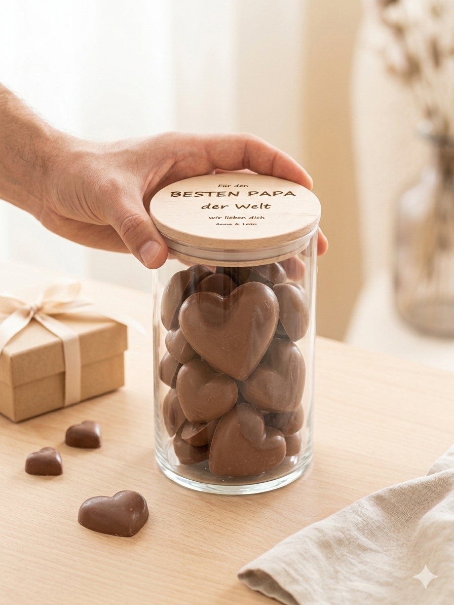 Personalisiertes Papa Geschenk Glas mit Gravur Für den besten Papa der Welt Vorratsglas Holzdeckel
