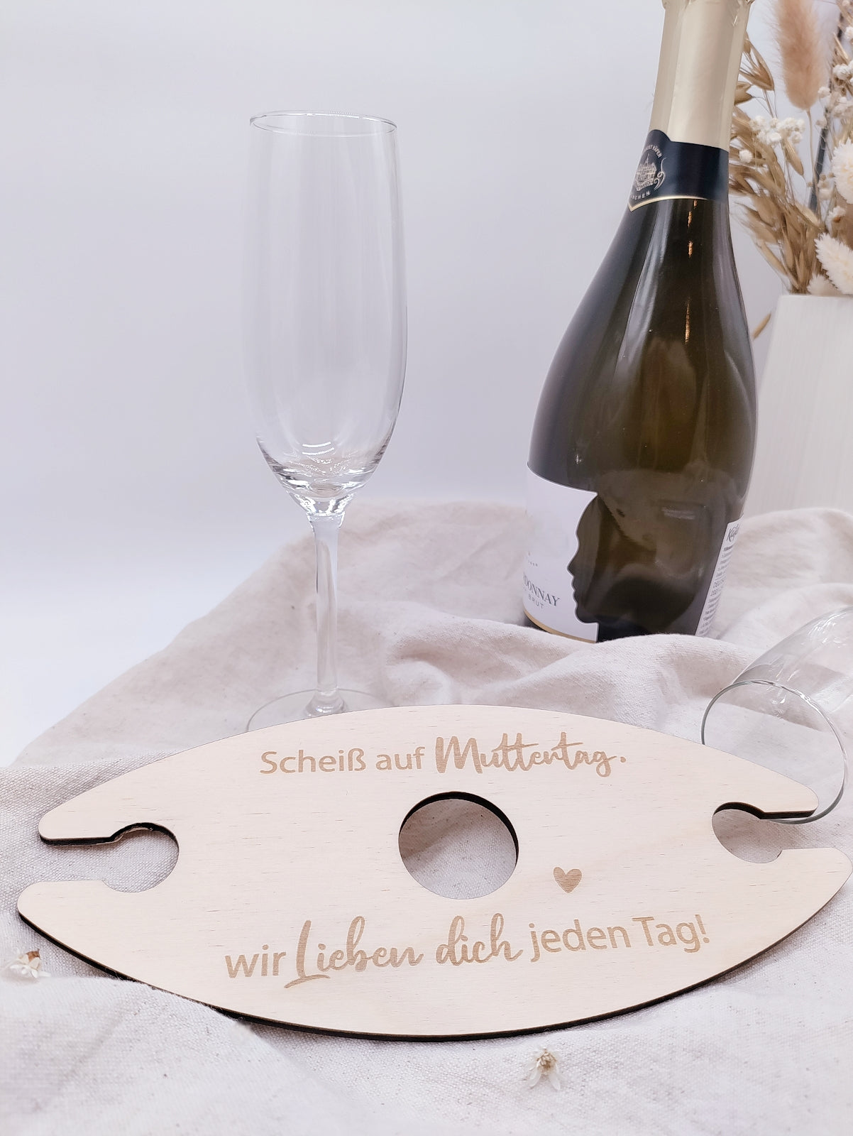 Mutter Tag Sektflaschenhalter „Scheiß auf Muttertag, ich/wir Lieben dich jeden Tag!“