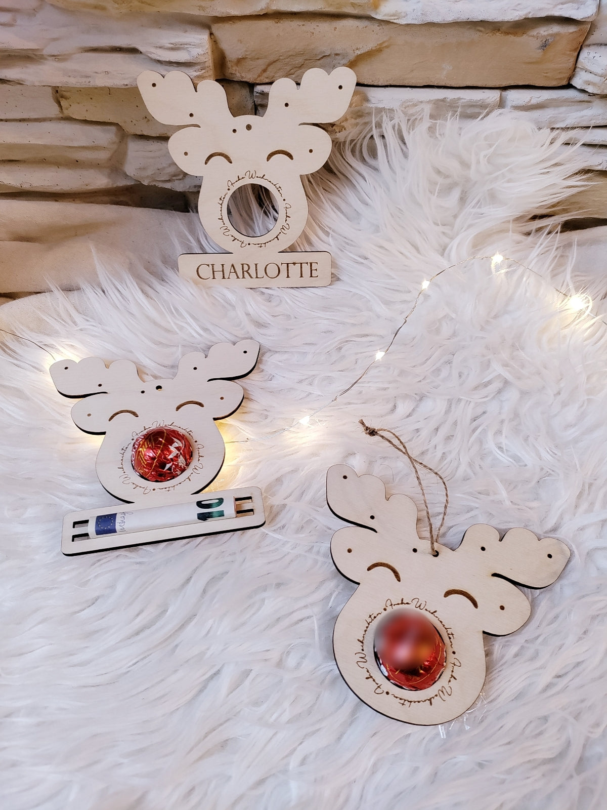 Süßes Rentier Gesicht Holz – Weihnachtsgeschenk mit Lindt Schokolade – Schokoladenhalter und Geldgeschenk Weihnachten – personalisierte Deko nachhaltig, Geschenkidee Kollegen, Freunde, Familie