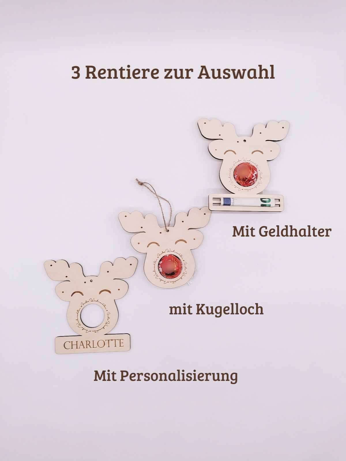 Süßes Rentier Gesicht Holz – Weihnachtsgeschenk mit Lindt Schokolade – Schokoladenhalter und Geldgeschenk Weihnachten – personalisierte Deko nachhaltig, Geschenkidee Kollegen, Freunde, Familie