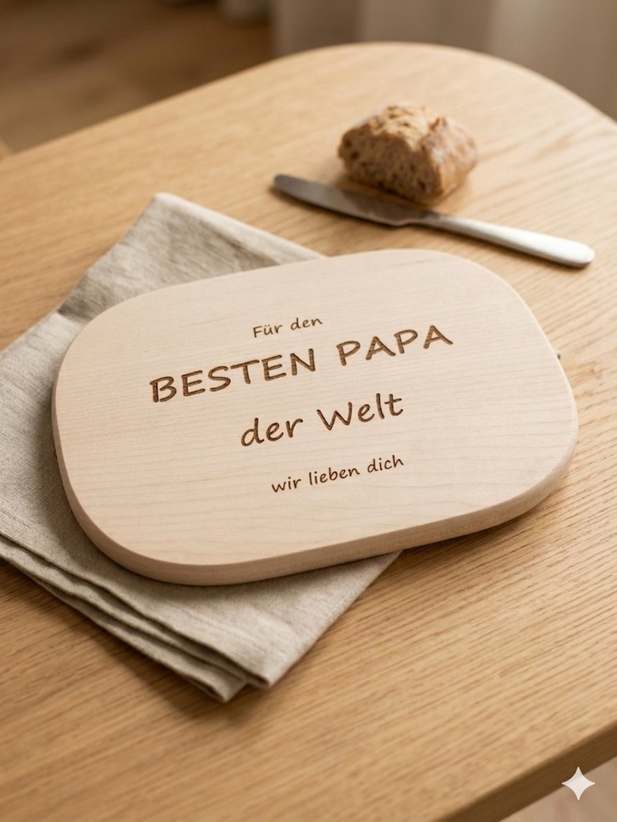 Frühstücksbrettchen Papa mit Gravur „Für den besten Papa der Welt wir lieben dich“, Holzbrett optional personalisiert, Geschenk Vatertag