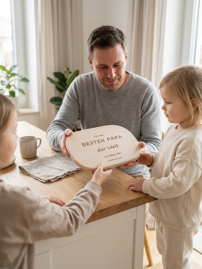 Frühstücksbrettchen Papa aus Holz mit Gravur „Für den besten Papa der Welt wir lieben dich“, personalisierbar, Geschenk Vatertag