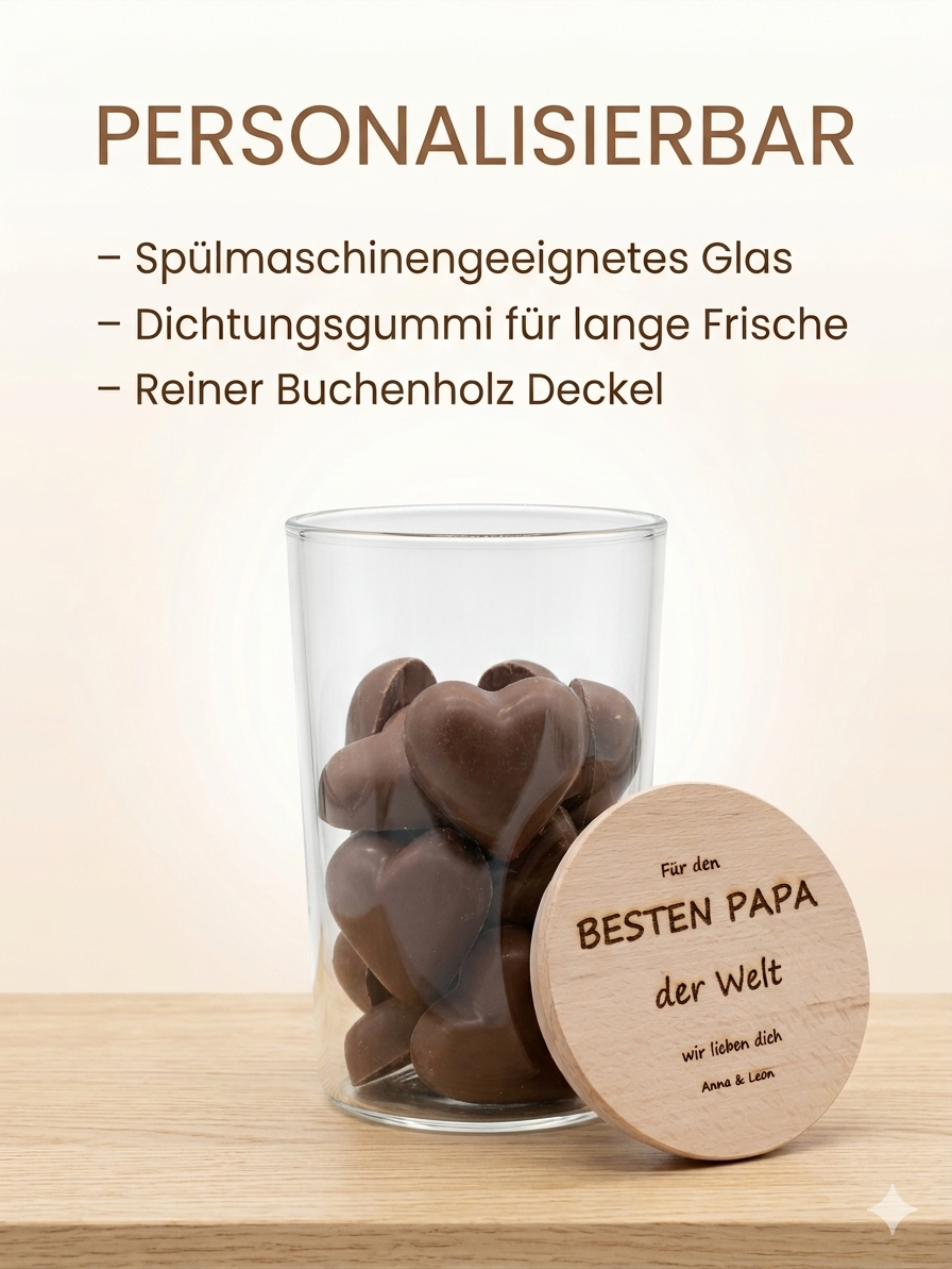 Geschenk für Vater Glas mit Gravur wir lieben dich hochwertiger Holzdeckel