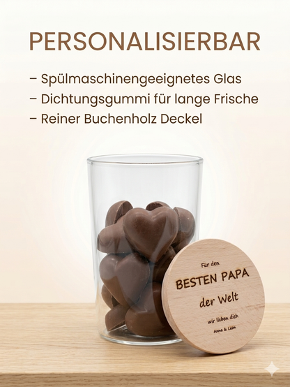 Geschenk für Vater Glas mit Gravur wir lieben dich hochwertiger Holzdeckel