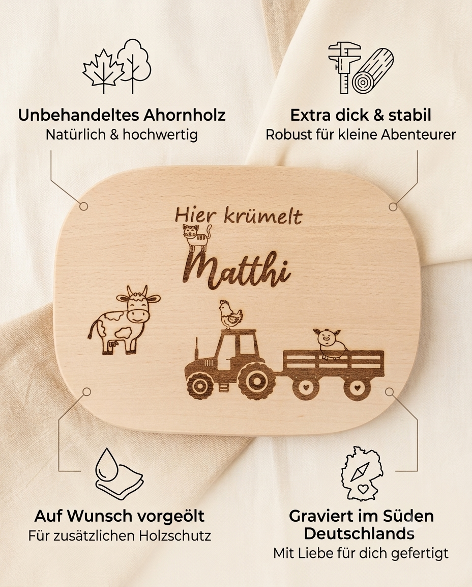 Kinder Vesperbrett aus hochwertigem Ahornholz, extra dick und stabil