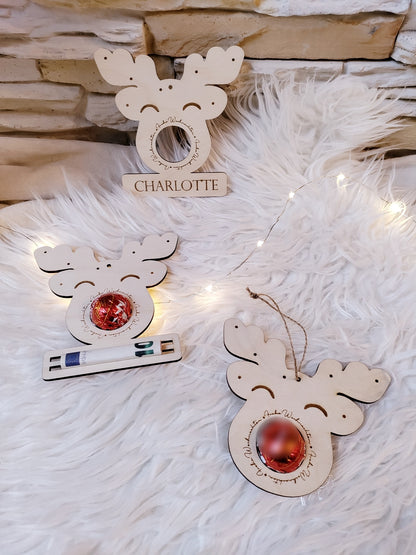 Süßes Rentier Gesicht Holz – Weihnachtsgeschenk mit Lindt Schokolade – Schokoladenhalter und Geldgeschenk Weihnachten – personalisierte Deko nachhaltig, Geschenkidee Kollegen, Freunde, Familie