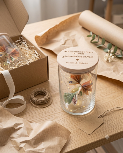Geldgeschenk zur Hochzeit personalisiert – Vorratsglas mit Namen für das Brautpaar