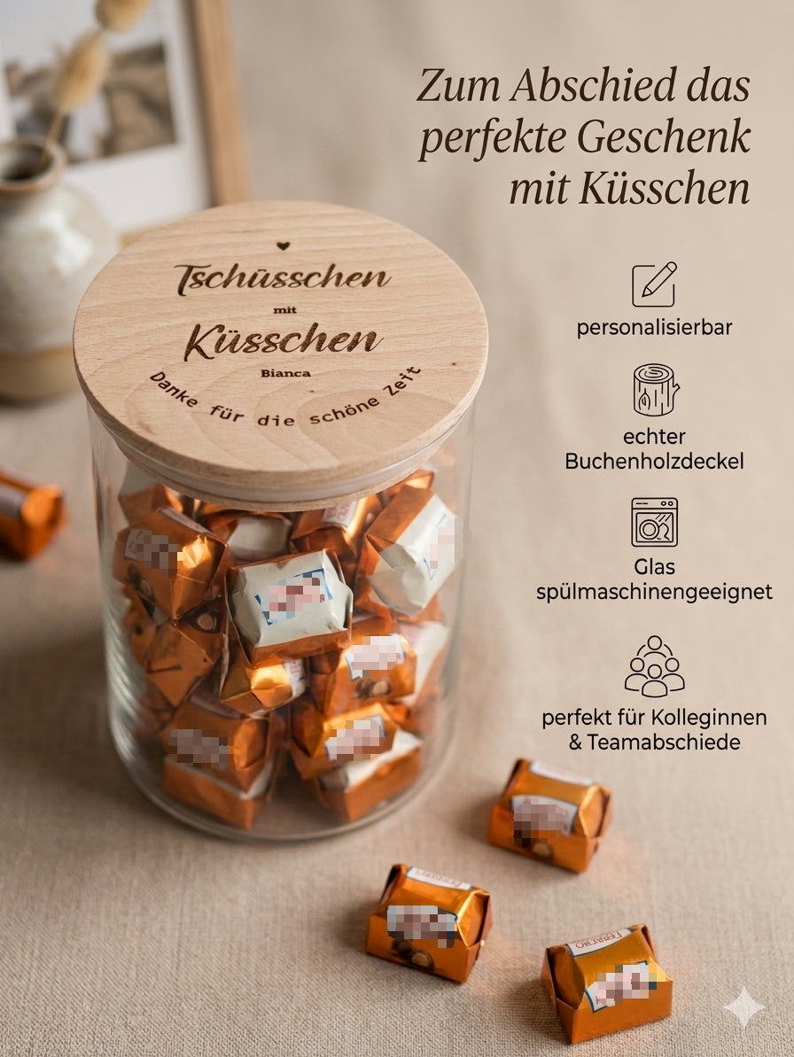 Graviertes Vorratsglas als Abschiedsgeschenk für Kollegin Erzieherin oder Lehrerin mit optionaler Namensgravur